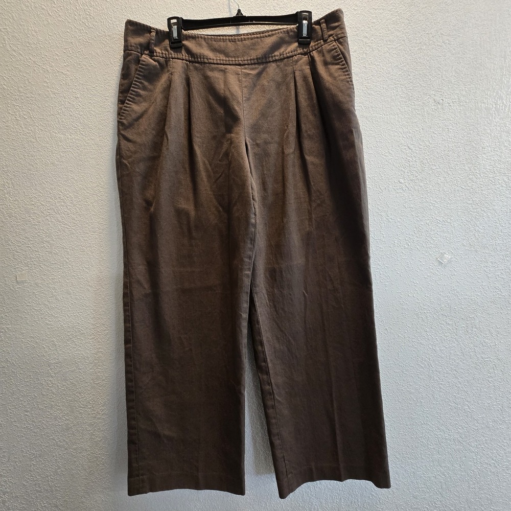 J Jill Linen Cotton Wide Leg Trousers Womens 16 Brown Pleated Front Casual Pants